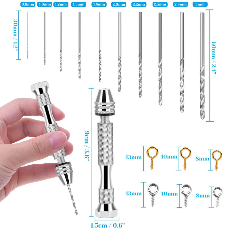 [Australia - AusPower] - Pin Vise for Resin Casting Molds, Shynek Hand Drill for Jewelry Making Resin Tools includes 1Pcs Push Hand Drill 10Pcs Drill Bits 480Pcs Eye Screws for DIY Keychain (Gold+Silver) Gold+silver 
