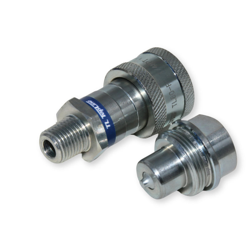 [Australia - AusPower] - 1/4" Body Hydraulic Quick Connect Coupler Set | 1/4" NPT Thread | 10,000 PSI High Pressure | Heavy-Duty Industrial | Dust Caps Included | Compatible with C-604 Style Fittings | Model TL80 