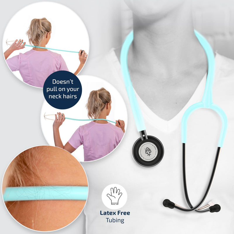 [Australia - AusPower] - Matte Black Turquoise Stethoscope & Case | Adult Dual Head Classic Chestpiece | Lightweight Design 5.9oz | Length 26in | Perfect for CMA Cardiac Med Student Nurse | Mint Teal Tubing MBGT Matte Black - Turquoise Stainless Steel 