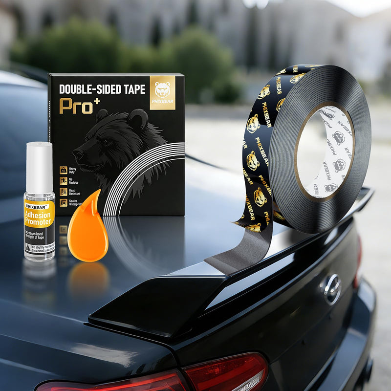 PHIXBEAR Automotive Double Sided Tape, Heavy Duty, High Temp, Waterproof and Anti-Vibration, with Adhesion Promoter for Car Spoiler, Side Skirt, Window Visor and Running Board, 0.75" x 20'