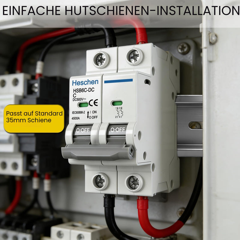 Heschen HSB6C-DC 2 Pin DC 500V C 16A Non-Polarized DIN Rail Mounted Photovoltaic Circuit Breaker for Solar Systems Standard design