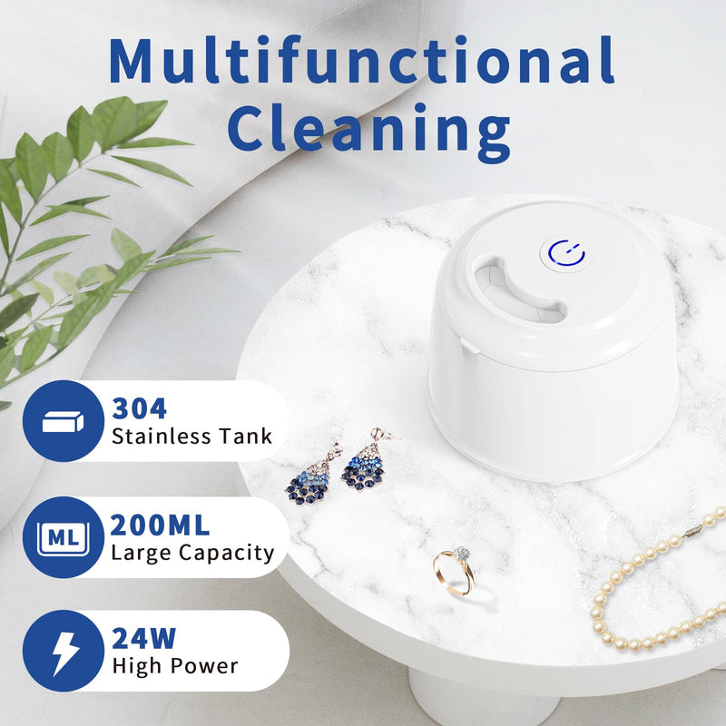 DK SONIC 200ML Ultrasonic Cleaner,24W Household Ultrasonic Cleaner with Degas Modes and One-Touch Operation for Cleaning Jewelry,Coins