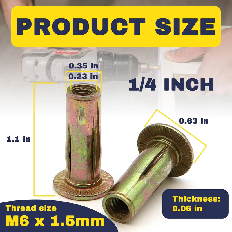 [Australia - AusPower] - 50 Pack 1/4-20 Multi-Grip Rivet Nuts - Zinc-Plated Steel Construction Fasteners - Pre-Bulbed Shank - Flat Head Threaded Insert Plus Nut - Ideal for Household Items, Automobiles 50 Pack 