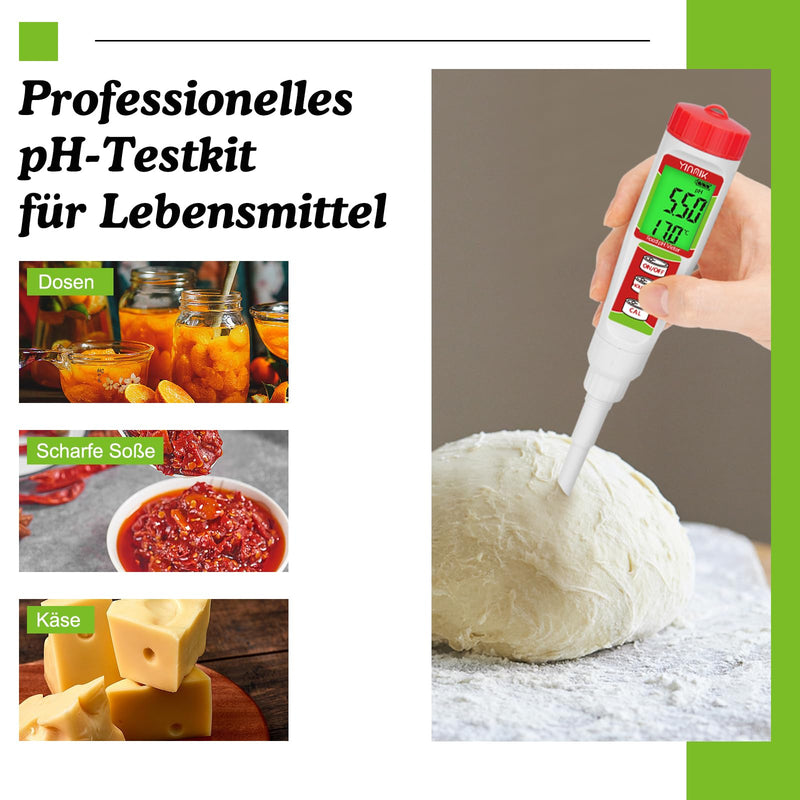 YINMIK Digital pH Meter pH Tester for Food with Calibration Solution | pH value for fermentation, pH food tester for dough, sushi rice, kombucha, soap, cheese, meat, pool and water Red pH meter