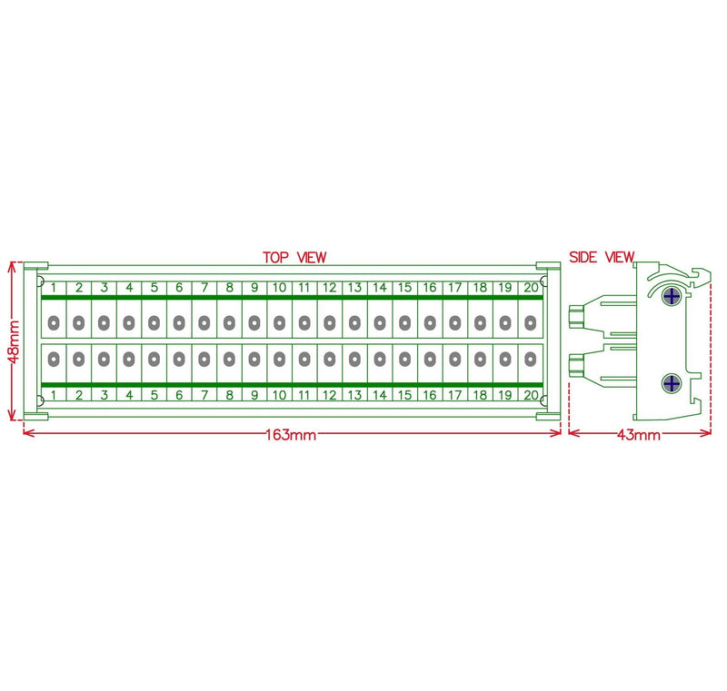 [Australia - AusPower] - Electronics-Salon DIN Rail Mount 20 Position 30A / 300V Screw Terminal Block Distribution Module. 