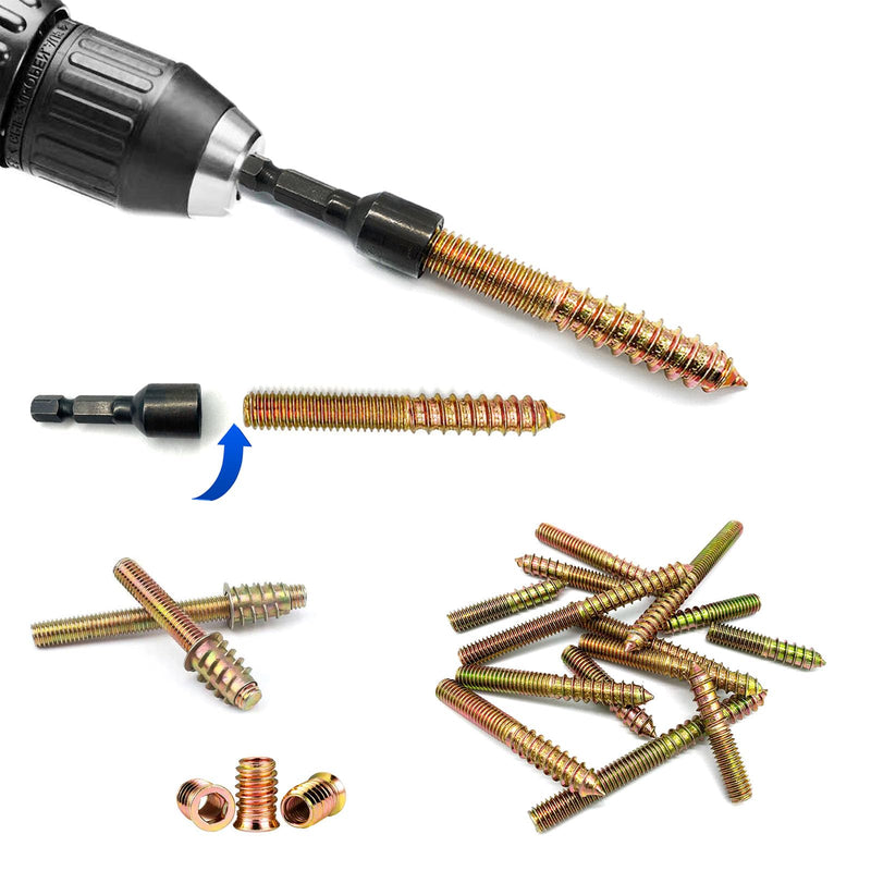 [Australia - AusPower] - 1/4"-20 Hanger Bolt Driver Double Headed Wood Screws Fully All Threaded Rod Threaded Insert Hexagon Head Drill Driver Bits Driver 1/4-20"-1pcs 