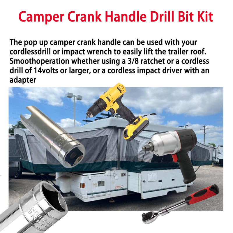 [Australia - AusPower] - Camper Crank Handle Kit Fits Coleman Fleetwood POP UP Camper Crank Handle Replacement 3/8 Socket, Chrome, RCKIM00146 