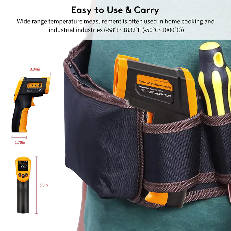 [Australia - AusPower] - Infrared Thermometer Temperature Gun(NOT for Humans),-58°F~1832°F(-50°C~1000°C),High&Low Alarm,Non-Contact,MAX/MIN/DIF/AVG Display Digital Laser Thermometer Gun for Cooking,Industrial 