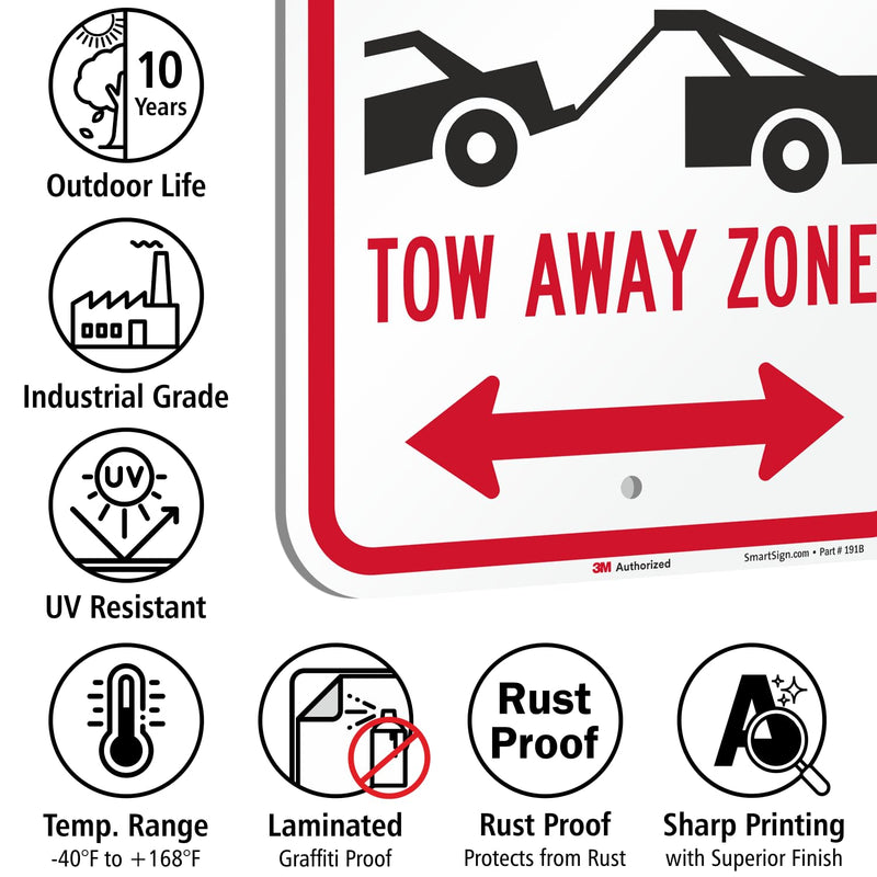 SmartSign 18 x 12 inch “No Parking - Tow Away Zone” Sign, 63 mil Aluminum, 3M Laminated Engineer Grade Reflective Material, Red, Black and White, Made in USA 12" x 18" EG Reflective Aluminum