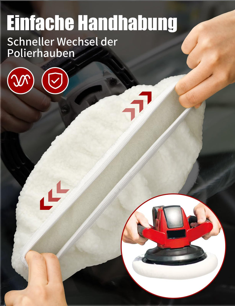 Set of 3 Lambswool Polishing Covers for Einhell Cordless Car Polisher CE-CB 18/254 Li, CC-PO 90, for 220 mm - 250 mm Polishing Machines Set of 3