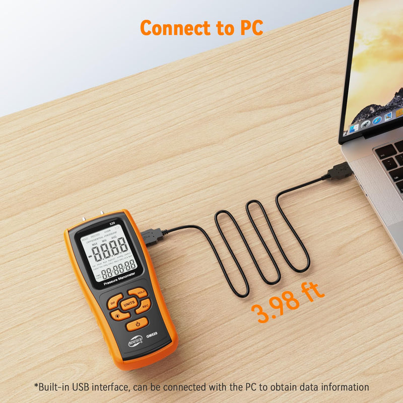Digital Manometer Gas Pressure Tester, Professional Air Pressure Meter, Differential Pressure Gauge for HVAC, Gas Valve (GM520) GM520X