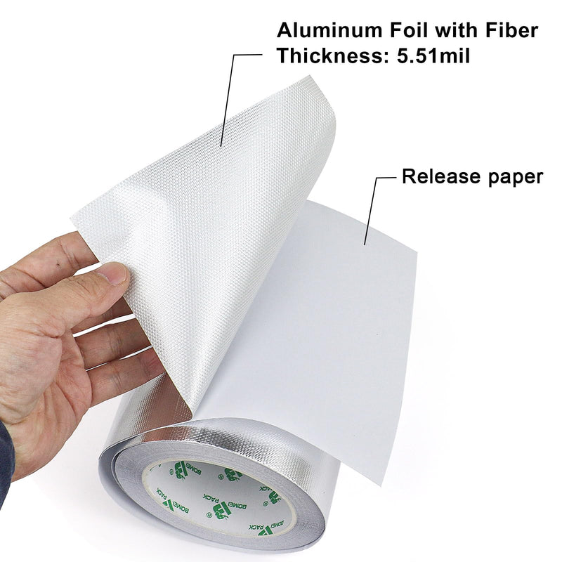 BOMEI PACK Adhesive Aluminum Foil Heat Shield Tape 1 Pack 6inch x 66ft,Barrier Fiberglass Thermal Insulation Reflective Material High Temp Protectionn 6in*66ft