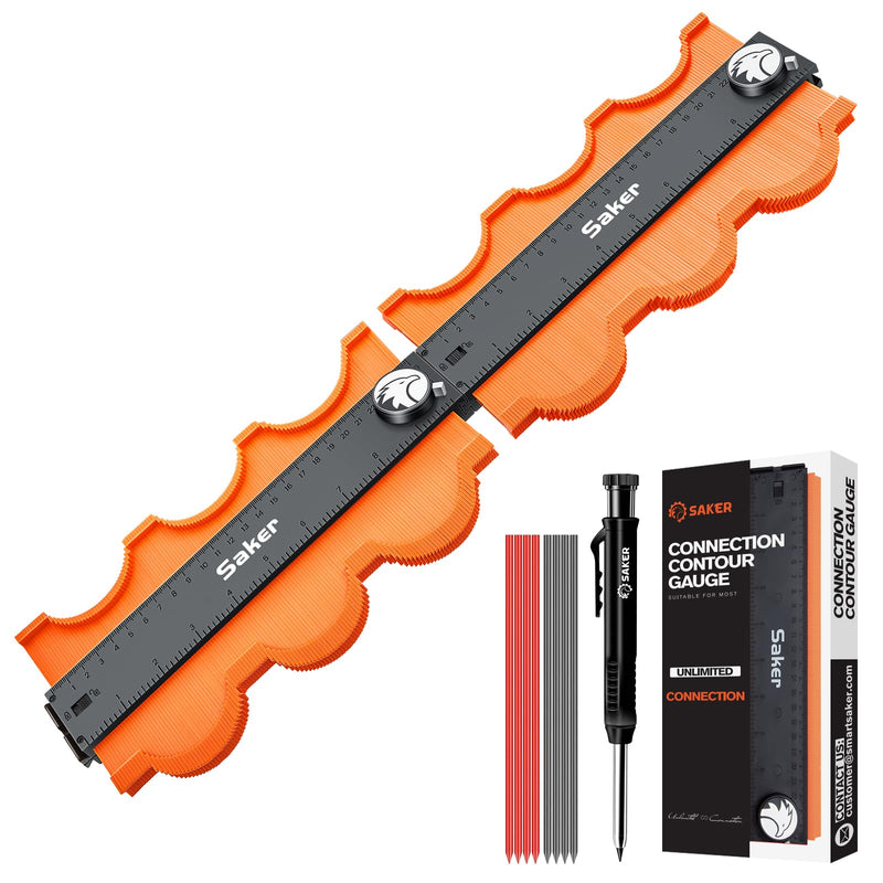 [Australia - AusPower] - Saker Miter Saw Protractor and Saker Contour Gauge Profile Tool-Unlimited Connection Precisely Copy Irregular Shape Duplicator (2 Pieces) Deep Hole Pencil 