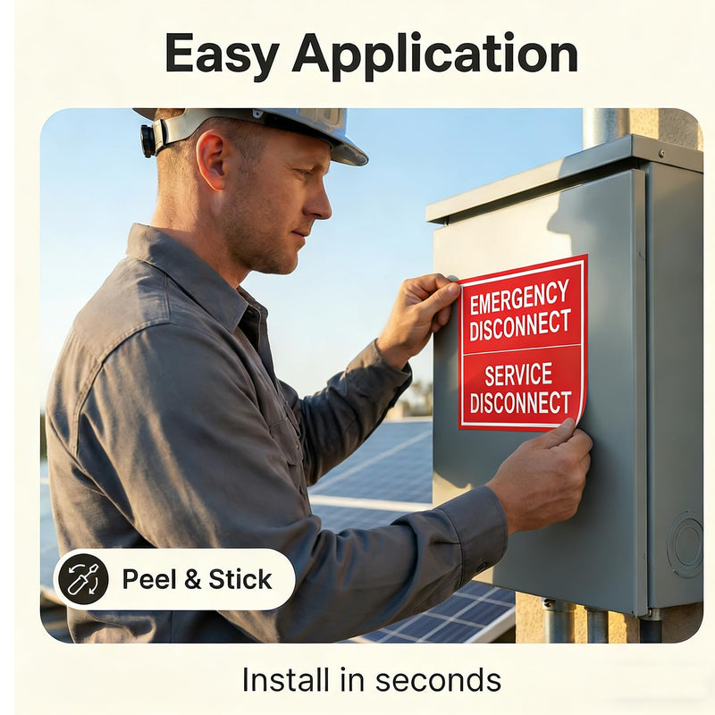 12 Pack Emergency Disconnect Sticker 5"x 3.5", NEC Compliant Solar Warning Label, Waterproof Vinyl Electric Panel Decals for Breaker Box & Service Disconnect, Outdoor UV Resistant 12 Pack (Standard)
