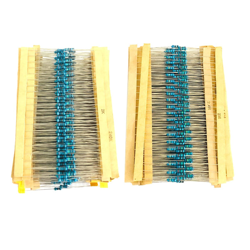 [Australia - AusPower] - 2600 Pcs 130 Values 1/4W Resistor Kit from 1 Ohm to 3M Ohm 1/4 Watt 1% Tolerance Metal Film Resistors Assortment 1/4W 130 Values 