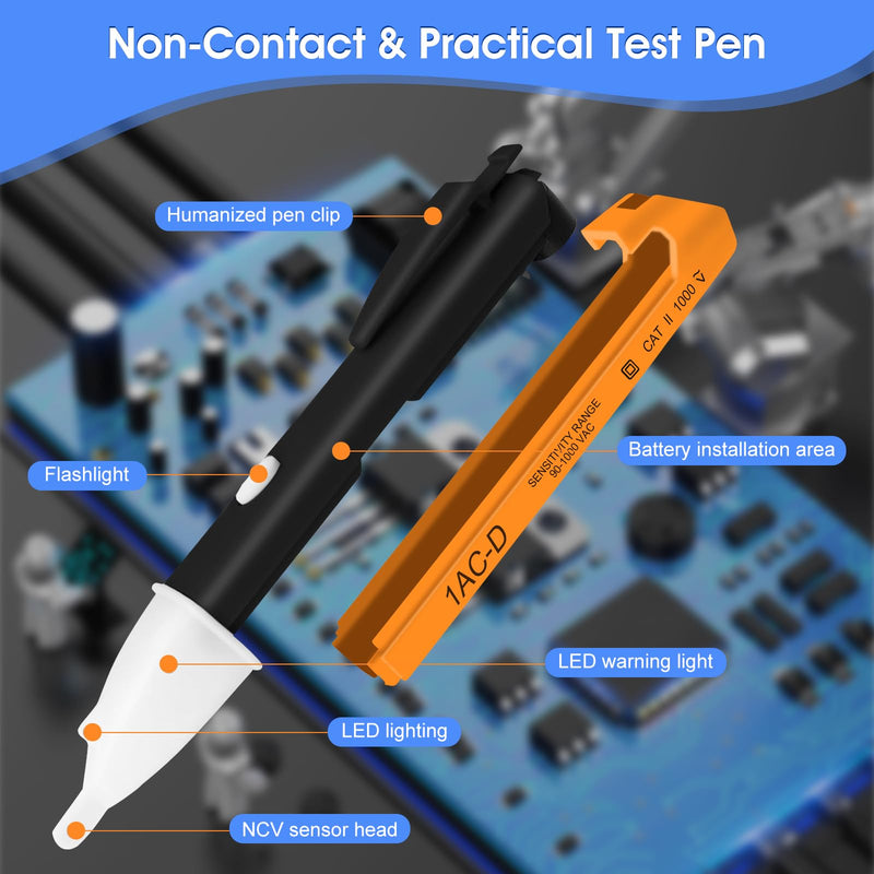 [Australia - AusPower] - Electrical Test Kit, 2000pF~200μF Capacitor Tester, Outlet Tester, Non-Contact Test Pen with Multi-Function Circuit Detection, Manual Range, Back Light, Auto Off for Electrician, DIY & HVAC 4070L-Set 