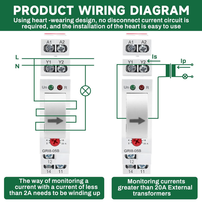 [Australia - AusPower] - DEWIN Surveillance Relay, GRI8-05B AC/DC Over and Under Current Relay 2A-20A Adjustable Overload Protection AC/DC 24V-240V 