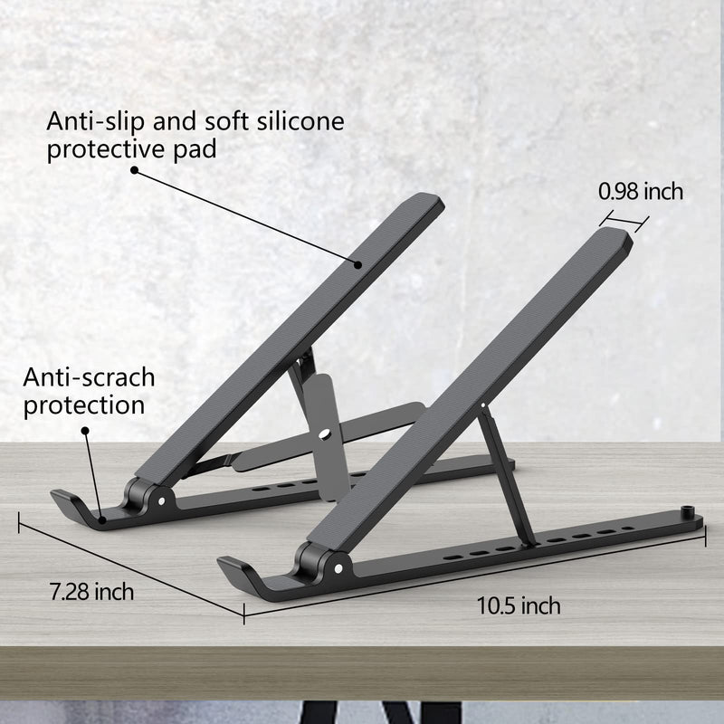 [Australia - AusPower] - Laptop Stand for Desk, Adjustable Laptop Riser ABS+Silicone Foldable Portable Laptop Holder, Ventilated Cooling Notebook Stand for 10-15.6” Laptops,Tablet-Black Black 