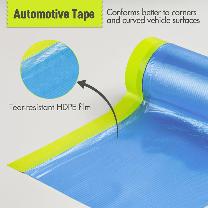 Tangibay Pre-Taped Masking Film for Painting - 56" x 66' Painters Plastic Sheeting for House & Automotive Paint, Tape and Drape for Covering Cars, Walls, Windows and Furniture Protection (2 Rolls) 2 Rolls: 56"x66'