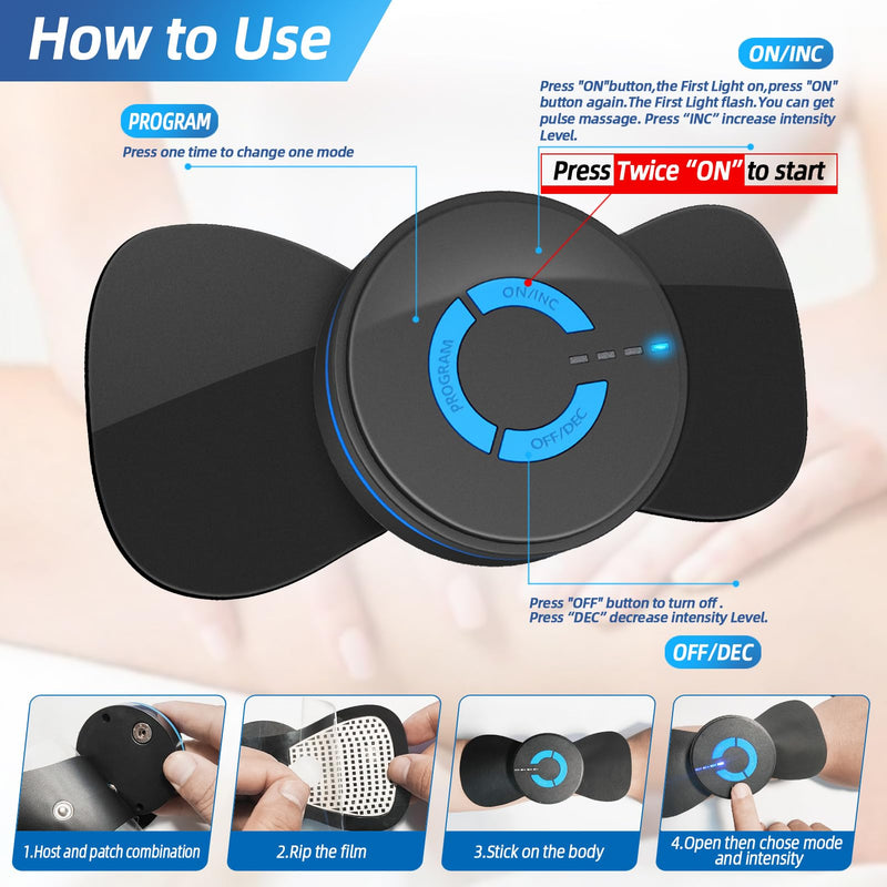 [Australia - AusPower] - Mini Massager,Rechargeable Intelligent TENS Unit Muscle Stimulator for Pain Relief - FSA or HSA eligible Deep Tissue EMS Massager Management for Back, Neck, Arm Electronic Pulse Machine 