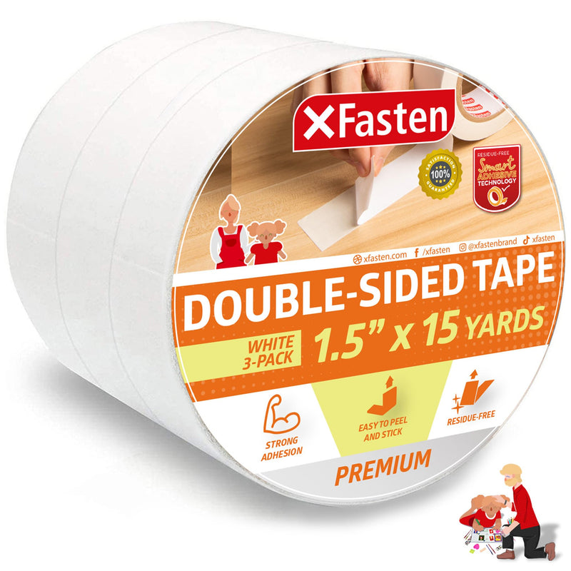 XFasten Double Sided Tape Removable, 1.5-Inch by 15-Yards (Pack of 3) 1.5-Inch x 15-Yards (3-Pack)