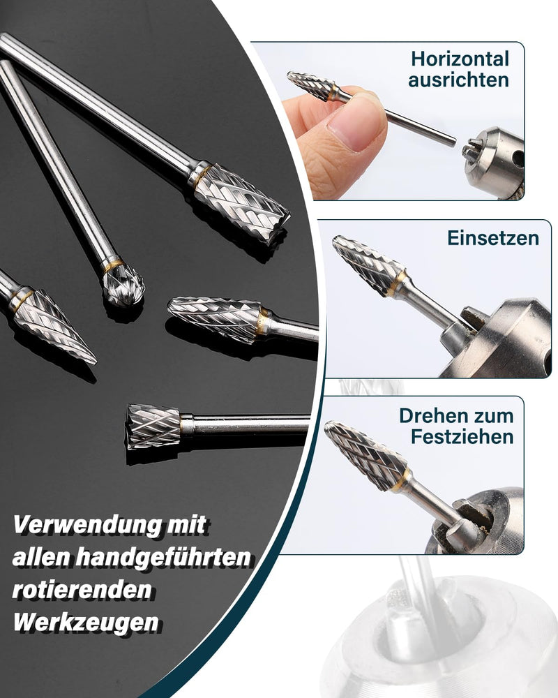 [Australia - AusPower] - Lytool Carbide Burr Set, 12 Pieces Double Cut Rotary Cutter with 3 mm Shank, Dremel Accessories for Wood Carving, Metal Polishing, Engraving, Grinding and Drilling 