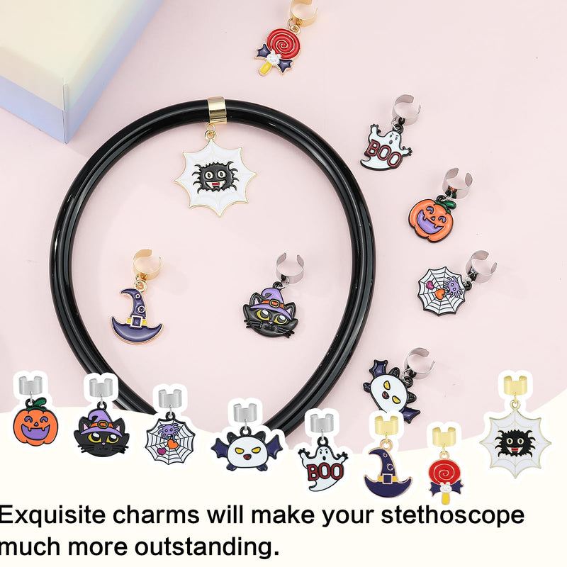 [Australia - AusPower] - 8Pcs Stethoscope Charms Personalized Halloween Themed Stethoscope Accessories Gifts for Nurse Graduates Doctor Surgeons Veterinarians and Medical Assistant Halloween Theme 