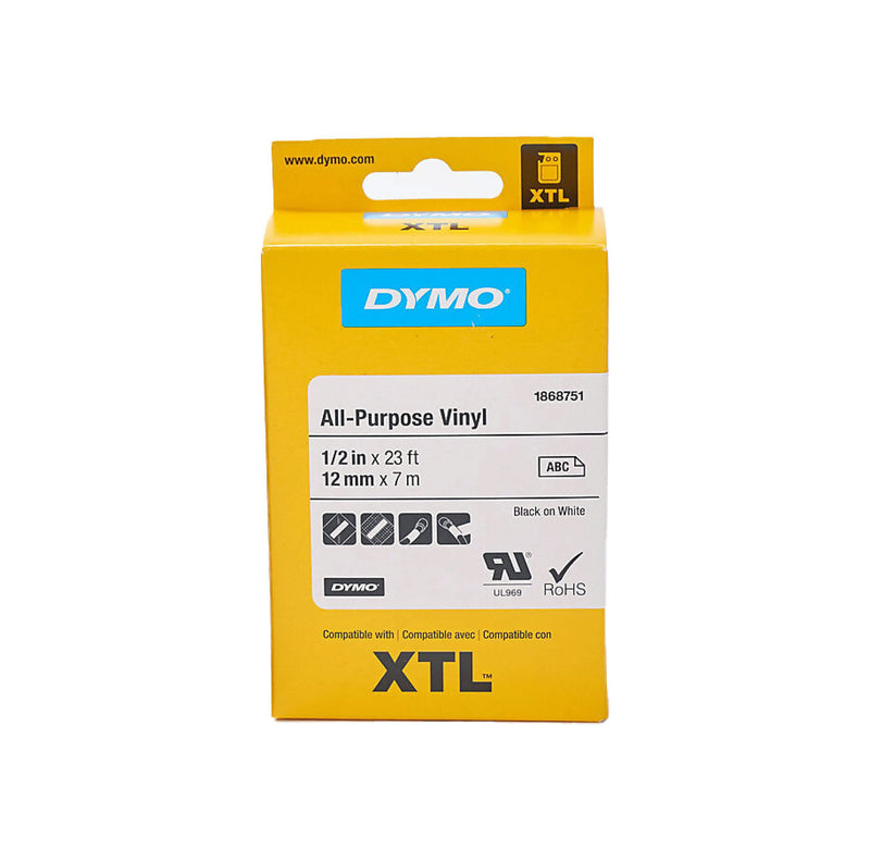DYMO All-Purpose Labels for DYMO XTL Label Makers Black on White 1" 1 Roll (1868753) 1/2" (12MM)