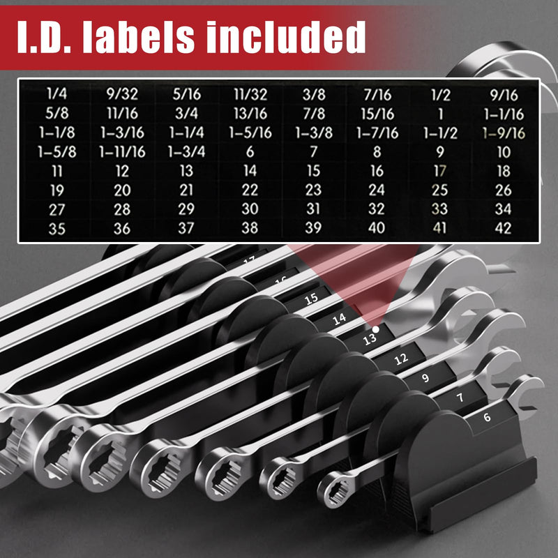[Australia - AusPower] - 48 pcs MAGNETIC Modular Wrench Organizers for Tool Drawers - Wrench Rack with Metric&SAE Labels, Perfect Tool Storage Holder with Magnet. Gift for father, brother and boyfriend (Black with Magnets) 48 pcs with Magnet(Black) 