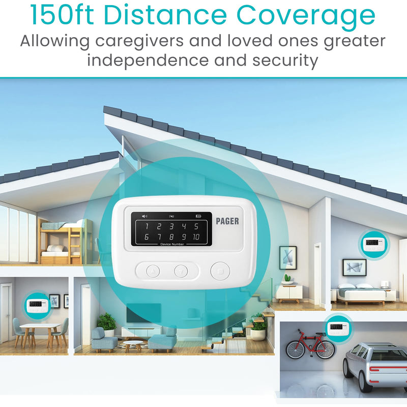 [Australia - AusPower] - Vive Wireless Caregiver Pager - Nurse Alert for Dementia Patients - Smart Portable Medical System for Caretaker - Connects to Call Button, Door, Window, Bed, Chair, Floor Alarm Pads Alert Pager 