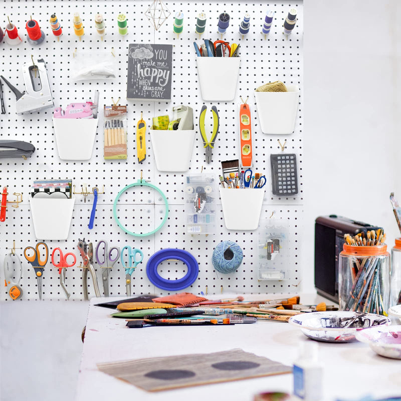 [Australia - AusPower] - G.CORE Large Pegboard Cups Peg Board Storage Bin 6 Pack with Hooks, Square Box Shape Pegboard Cup Holder Accessories for Garage Workbench/Craft Room/Office/Playroom/Home Kitchen Organization (White) White 
