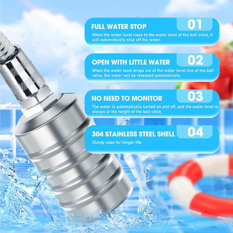 [Australia - AusPower] - Auto Water Level Control Float Valve 1/2" 3/4" - 304 Stainless Steel, No Pump Needed for Water Tanks, Fish Ponds, Livestock Troughs, Hydroponics, Pool(2 Pack Short) 2 Pack 