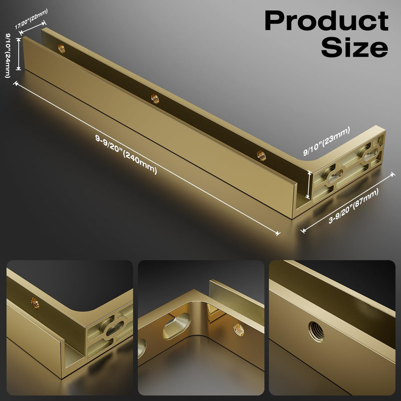 Ranbo Sleeve-Over Shower Panel Support Bracket, Left Side Installation | 304 stainless steel, fits 1/4" - 1/2" (6-12 mm) thick glass, mirror gold, no glass drilling Left Side Glass Polished Gold