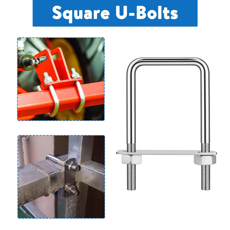 [Australia - AusPower] - 2" W x 4.33“ L Stainless Steel Square Bend U Bolts with Nuts and Frame Plate for Automobiles Trailer, Ski Boat, or Sailboat Trailer Square U-Bolt ?M10 x 50mm x 120mm? 