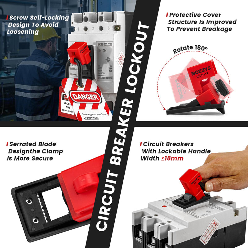 [Australia - AusPower] - Electrical Circuit Breaker Lockout Device with Insulated Loto pad Locks(Nylon Shackle) for 120/277 Volt Single Pole Clamp-on Breaker Lock Out Tag Out,OSHA Compliant BD-D11X-KIT with locks 