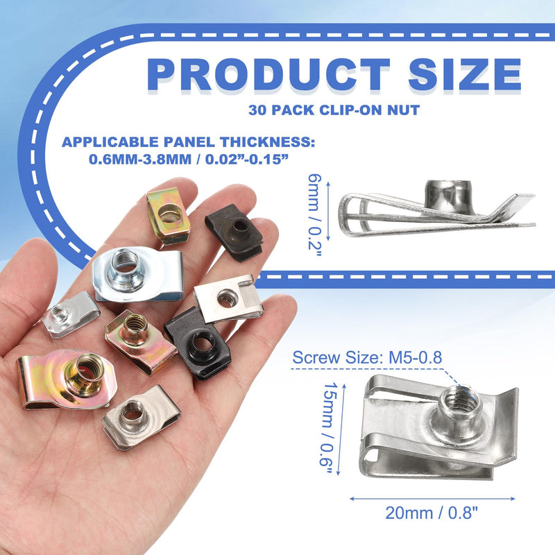 [Australia - AusPower] - PATIKIL U-Style Clip-On Nut, 30 Pack M5-0.8 Regular Extruded U-Nut U-Type Fasteners Hardware Nuts 304 Stainless Steel for Automotive Metal Cars Motorcycles, Silver 