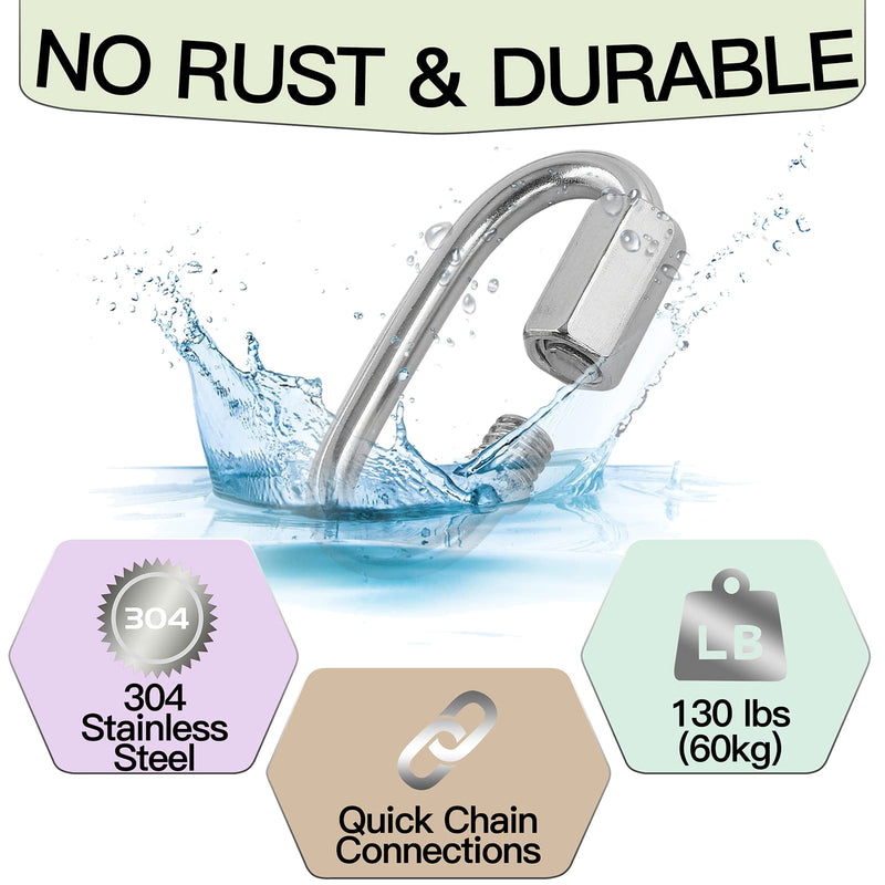 [Australia - AusPower] - 5pcs M4 Quick Link Chain, 5/32 Inch Stainless Steel Quick Links, D Shape Locking Quick Connector - 500lb Capacity 