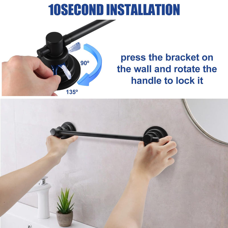 SLIIMU Suction Cup Towel Bar for Shower with 5 Hooks, 17-28 Inch Adjustable Long Bathroom Wall Washcloth Rack,Extendable Glass Shower Door Suction Rag Holder,Towel Rod for Bath Kitchen (Black) Black