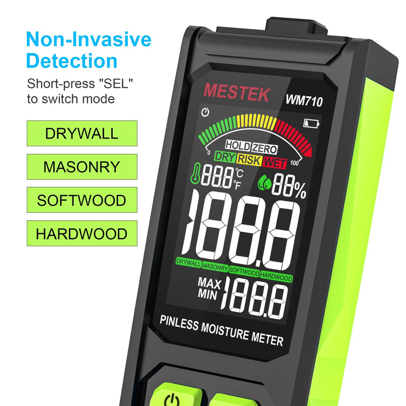 [Australia - AusPower] - Pinless Moisture Meter, MESTEK Wood Moisture Meter Digital Moisture Detector for Lumber Drywall Firewood Masonry Woodworking Plaster Floor Concrete Building with LCD Display Sound Alarm 