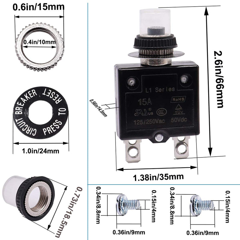 [Australia - AusPower] - mxuteuk 2Pcs 30Amp Circuit Breakers Push Button Manual Reset 125/250V AC 50V DC, L1 Series Overload Protector Switch Thermal Circuit Breakers with Waterproof Button Caps L1-ls-30A 30A 