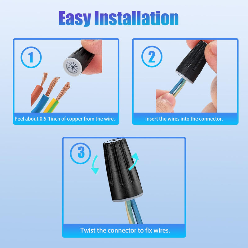 [Australia - AusPower] - 50PCS Waterproof Wire Electrical Connectors, Outdoor Seal Electrical Twist Nuts Caps Cable Terminal Connector for Landscape Light, Irrigation Valves, Wet Location Installation, 22AWG-14AWG, Black 