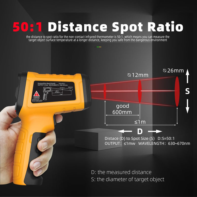 [Australia - AusPower] - BSIDE High Temp Infrared Thermometer Gun -58℉~2552℉(-50℃~1400℃), D:S=50:1, High Temperature IR Laser Pyrometer Non-Contact Color LCD Thermometer for HVAC Furnace Industry Forge Casting Metallurgy H3 (-58℉~2552℉) 
