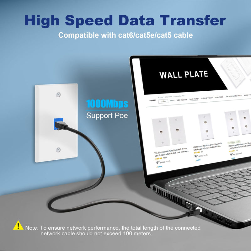 [Australia - AusPower] - VCE Ethernet Wall Plate (UL Listed), 1-Port Keystone Jack Wall Plate with RJ45 Keystone Inline Coupler insert, Female to Female Cat6 Keystone Wall Jack, Blue (2 Pack) 