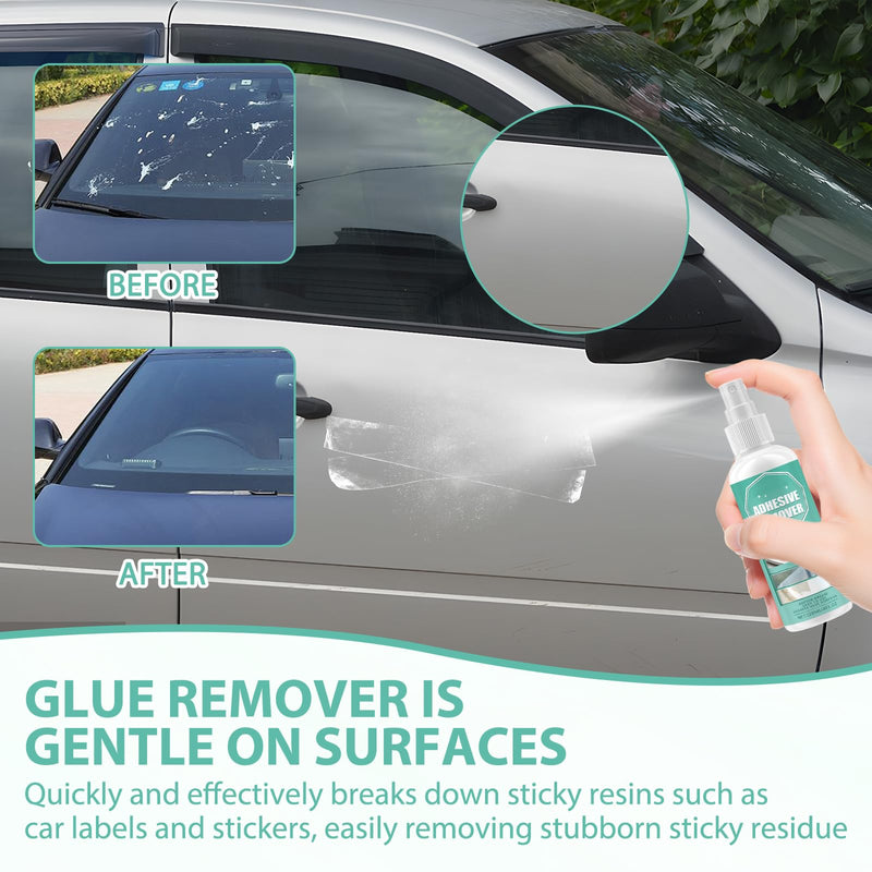 Adhesive residue remover spray, 120 ml, powerful label remover, adhesive remover, complete with scraper and cloth, effectively removes adhesive, labels and adhesive residue from glass, plastic and vehicles