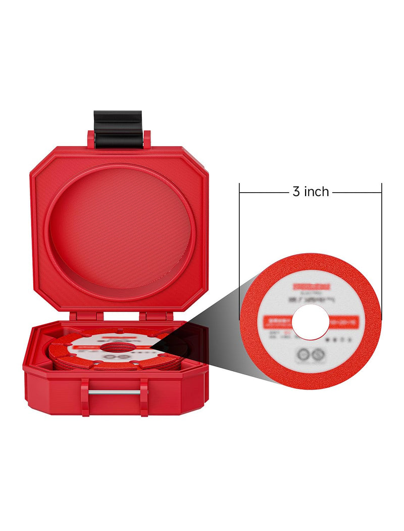 [Australia - AusPower] - 3'' Angle Grinder Cutting Blade Storage Box, Red Portable Wheel Organizer Case 
