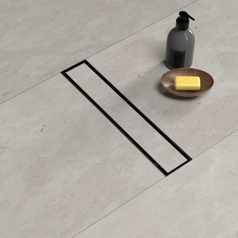 BARONAGE Linear Shower Drain 12 Inch, Reversible Tile Insert, Matte Black | 304 Stainless Steel Linear Drains, Rustproof, Hair Catcher, Rectangle Shower Floor Drain With Leveling Feet For Bathroom
