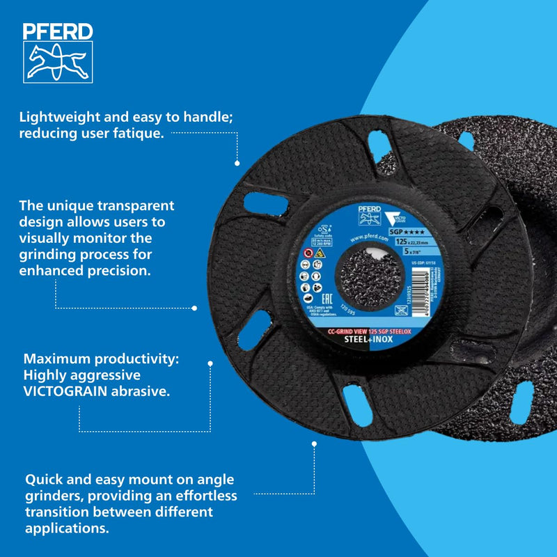 PFERD Tools CC-GRIND VIEW - 10x CC-GRIND VIEW Sanding Discs 125 x 22.23 mm Special Line SGP Steelox for Steel/Stainless Steel 64196126 - High Performance Sanding Disc for Aggressive Grinding