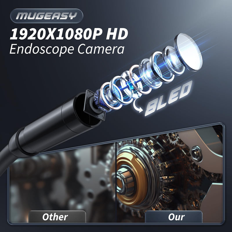 [Australia - AusPower] - Endoscope Camera with Light - Inspection Borescope Camera with 4.3" IPS Screen, 1920P HD Snake Camera with 8 LED Lights, 16.4FT Semi-Rigid Cord Bore Scope, IP67 Waterproof Endoscope for Sewer(Orange) Orange 