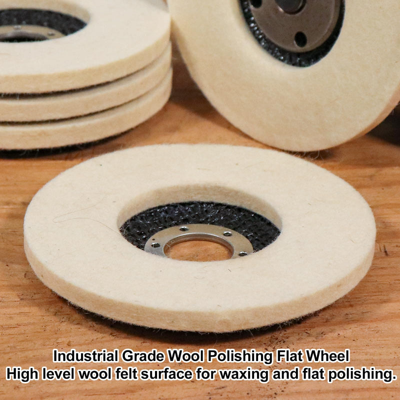 4 1/2 Inch Round Wool Felt Polishing Disc Wheel Pad, Angle Grinder Buffing Polishing Buffer for Metal Wood Car Auto Body, 5 Pack 5 x Wool Flat