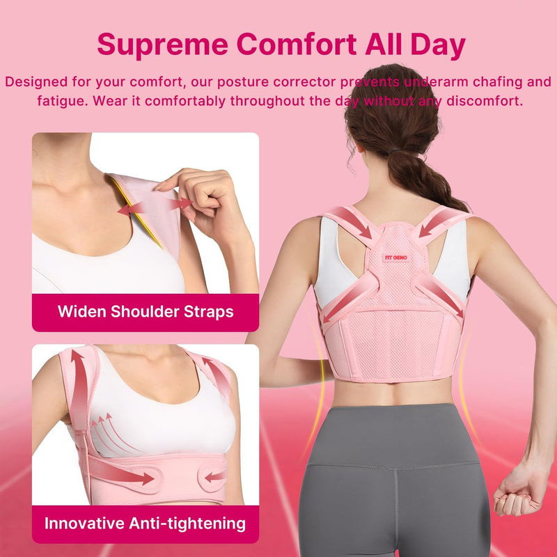[Australia - AusPower] - Fit Geno Posture Corrector for Women: Adjustable Lightweight Upper Back Brace for Neck Shoulder & Upper Back Pain Relief - Improve Posture Correct Hunchback Slouching Kyphosis Invisible Under Clothes (XS/S Under Bust 26"-37") Pink X-Small/Small 
